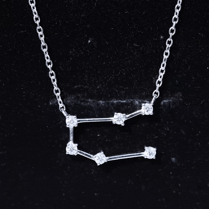Yellow gold Certified Moissanite Gemini Constellation Necklace pendant with star and celestial design by Rosec Jewels
