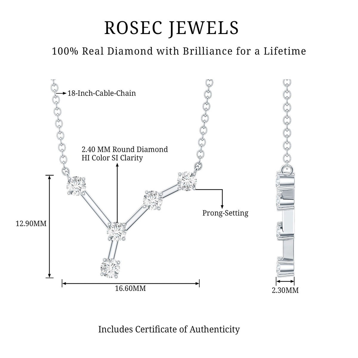 Natural Diamond Zodiac Cancer Constellation Necklace for Women