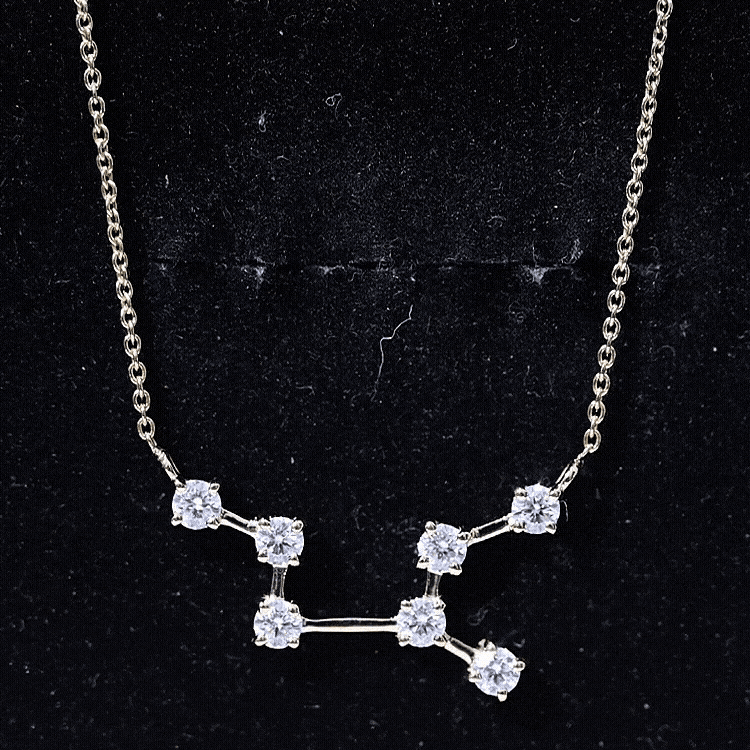 Yellow moissanite Virgo zodiac constellation pendant necklace by Rosec Jewels featuring a delicate celestial design.