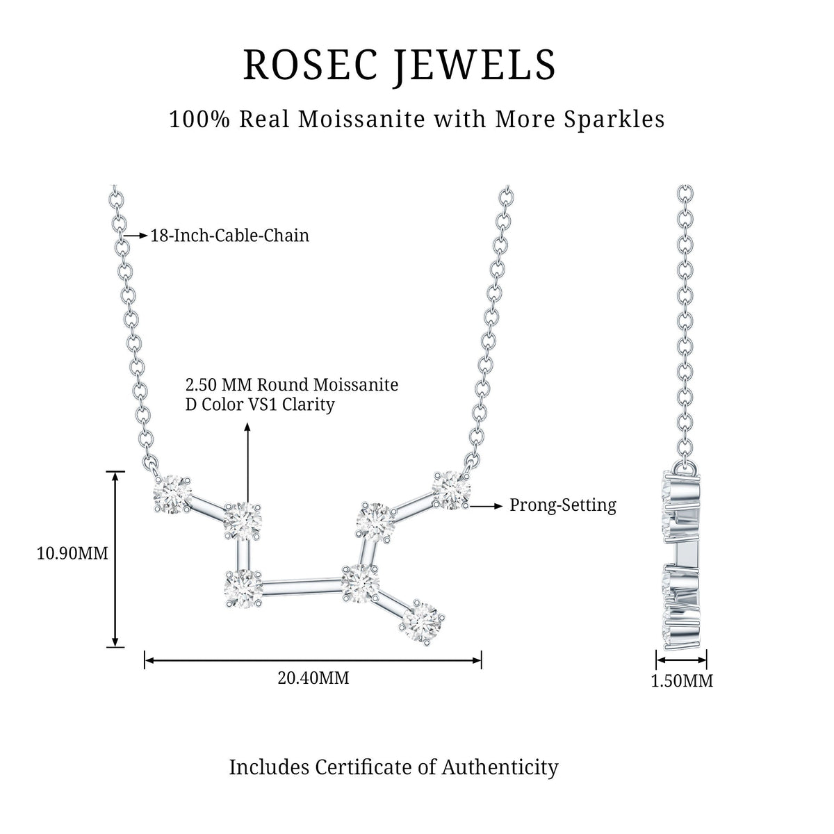 Moissanite Virgo Zodiac Constellation Necklace