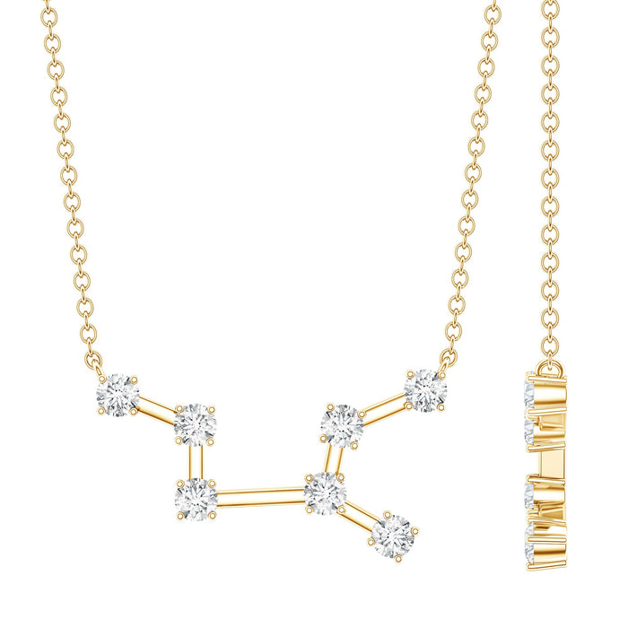 Moissanite Virgo zodiac constellation pendant necklace with star-shaped design and sparkling gemstone from Rosec Jewels.