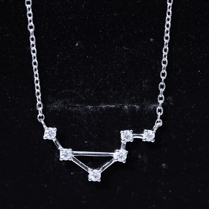 Yellow moissanite Libra constellation pendant necklace by Rosec Jewels, featuring a starry zodiac design on a delicate chain.
