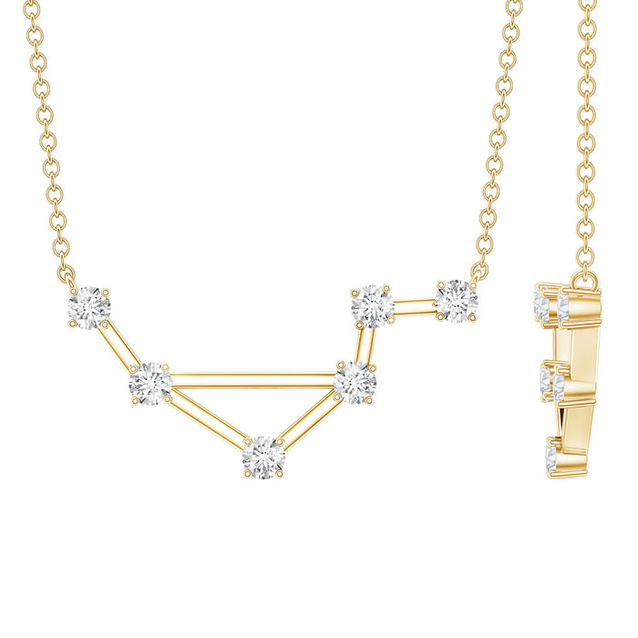 Rosec Jewels Certified Moissanite Libra Constellation Necklace pendant with sparkling celestial design on a delicate chain.