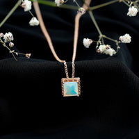 Ethiopian opal solitaire necklace with 2-carat princess cut gemstone and rope frame, featuring a Rosec Jewels jewelry design.