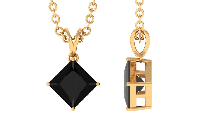 Lab grown black diamond princess cut pendant necklace by Rosec Jewels featuring a 1 carat centerpiece.