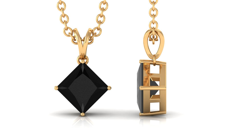 Lab grown black diamond princess cut pendant necklace by Rosec Jewels with a 1 carat black diamond centerpiece.