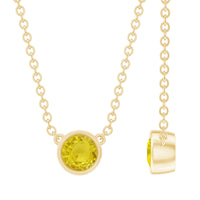 Round cut 4mm yellow sapphire pendant necklace with bezel setting from Rosec Jewels, showcasing a elegant jewelry piece.