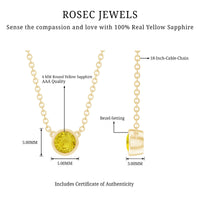 Round cut 4mm yellow sapphire pendant set in bezel, jewelry necklace featuring a bright yellow gemstone from Rosec Jewels.