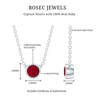 Bezel Set Round Ruby Solitaire Necklace