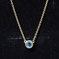 0.6 Carat Round London Blue Topaz Solitaire Necklace in Bezel Setting