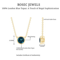 0.6 Carat Round London Blue Topaz Solitaire Necklace in Bezel Setting
