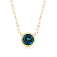 0.6 Carat Round London Blue Topaz Solitaire Necklace in Bezel Setting