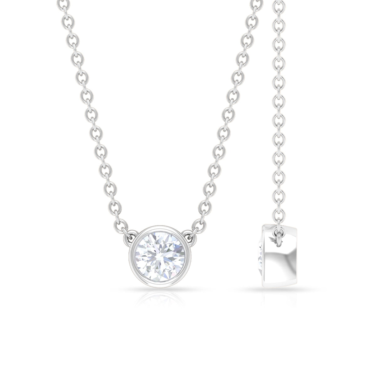 Certified Moissanite Solitaire Necklace in Bezel Setting