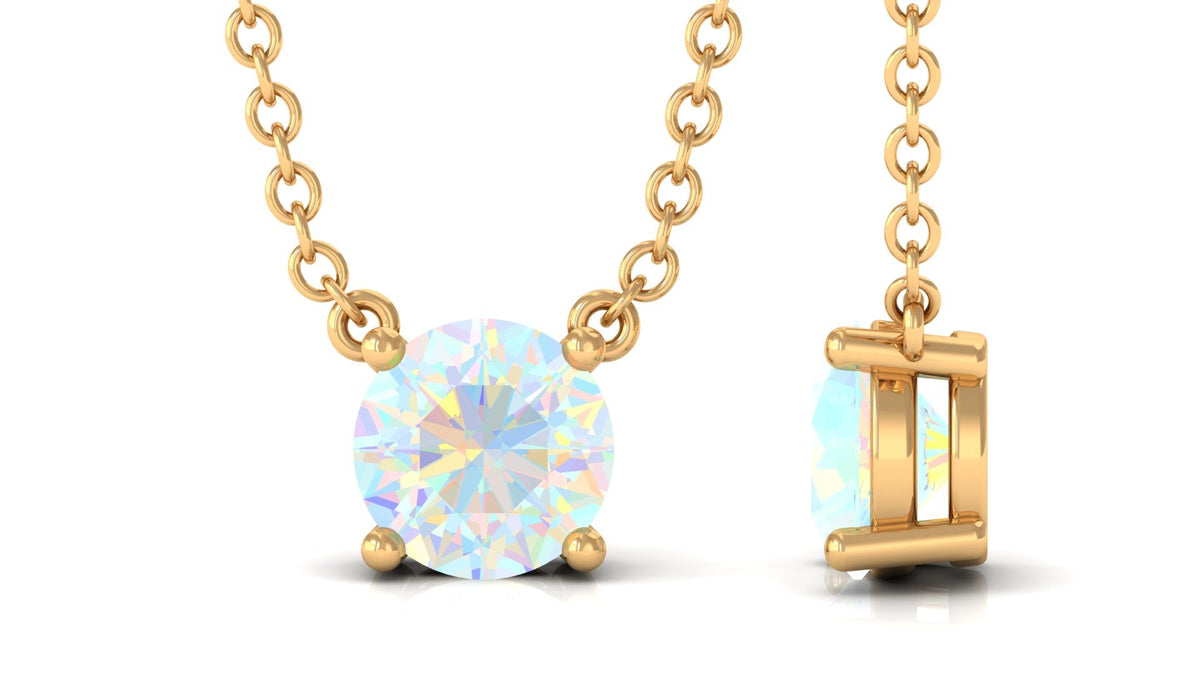 5 MM Round Shape Ethiopian Opal Solitaire Necklace in Prong Setting