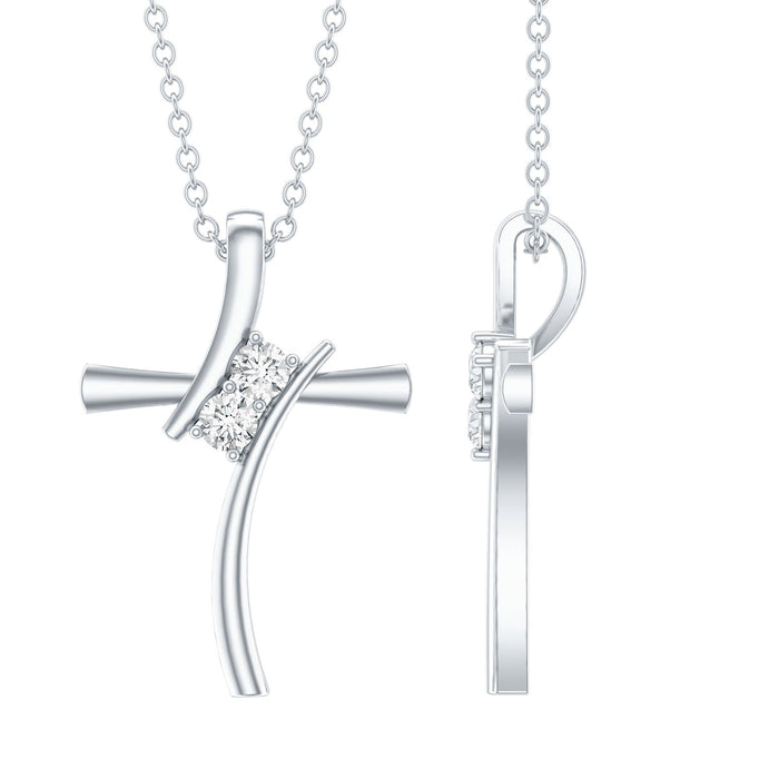 Sterling silver Moissanite cross pendant necklace with sparkling stones, featuring a detailed design and polished finish.