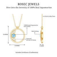 Natural Aquamarine Open Circle Pendant Necklace with Diamond