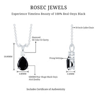 Pear Shape 1 Carat Black Onyx Solitaire Pendant with Diamond