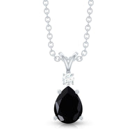 Pear Shape 1 Carat Black Onyx Solitaire Pendant with Diamond