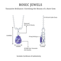 Real Tanzanite Teardrop Pendant Necklace with Diamond