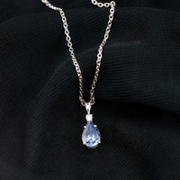 Real Tanzanite Teardrop Pendant Necklace with Diamond