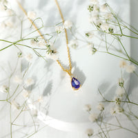 Real Tanzanite Teardrop Pendant Necklace with Diamond