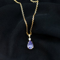 Real Tanzanite Teardrop Pendant Necklace with Diamond