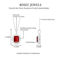 Vintage Inspired Lab Created Ruby Emerald Cut Necklace with Certificate