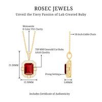 Vintage Inspired Lab Created Ruby Emerald Cut Necklace with Certificate