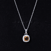 Cushion Cut 1 Carat Citrine Pendant Necklace with Moissanite Halo