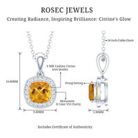 Cushion Cut 1 Carat Citrine Pendant Necklace with Moissanite Halo