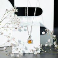 Cushion Cut 1 Carat Citrine Pendant Necklace with Moissanite Halo