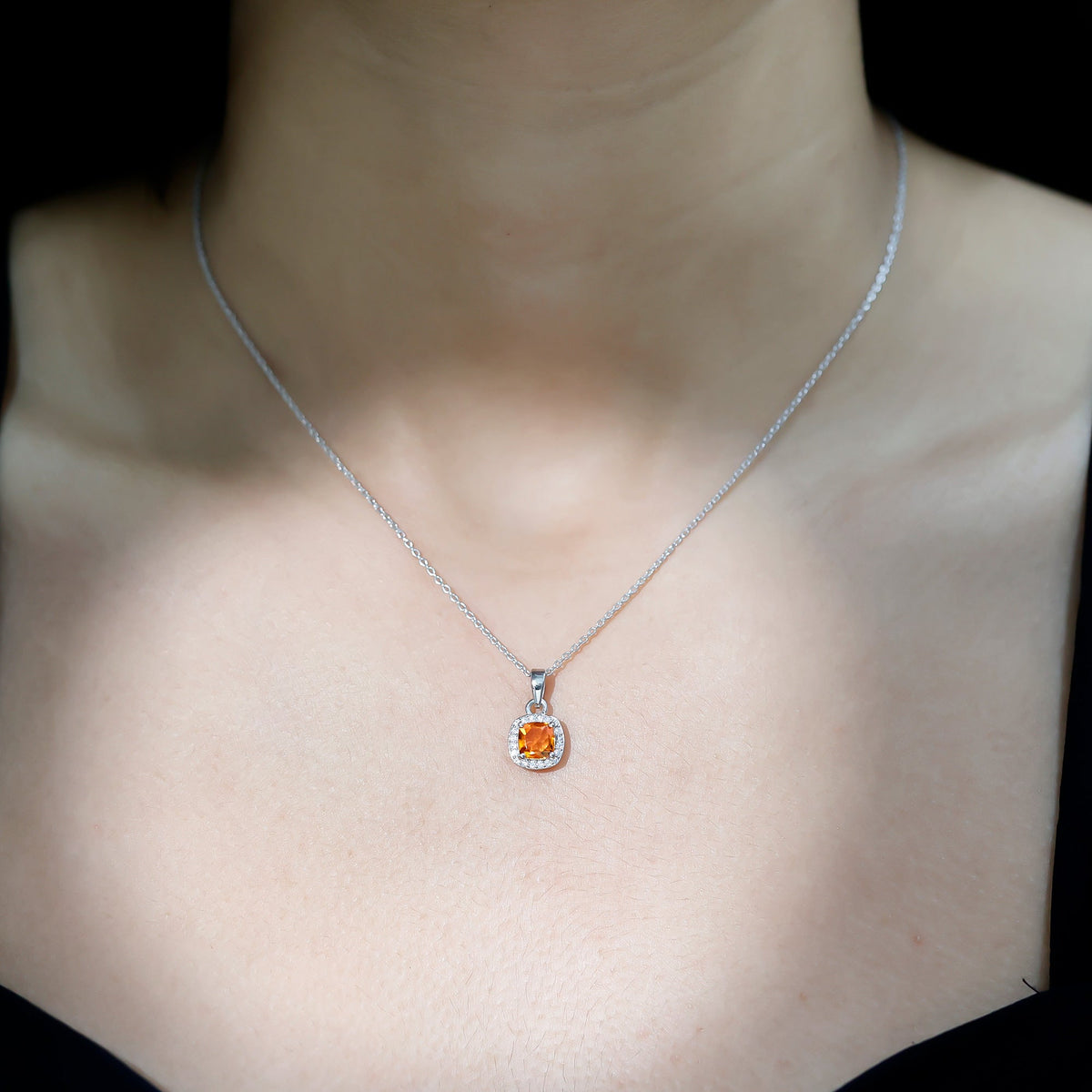 Cushion Cut 1 Carat Citrine Pendant Necklace with Moissanite Halo