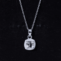 Natural Cushion Cut 1 Carat Morganite Necklace with Moissanite Halo