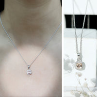 Natural Cushion Cut 1 Carat Morganite Necklace with Moissanite Halo