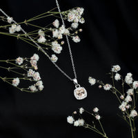 Natural Cushion Cut 1 Carat Morganite Necklace with Moissanite Halo