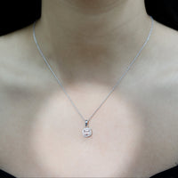Natural Cushion Cut 1 Carat Morganite Necklace with Moissanite Halo