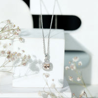 Natural Cushion Cut 1 Carat Morganite Necklace with Moissanite Halo