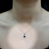 Certified 2 Carat Cushion Cut Black Spinel Necklace with Moissanite Halo