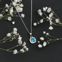 Natural 1 Carat London Blue Topaz Necklace with Chain