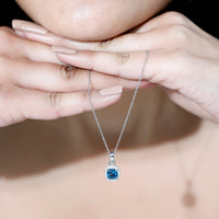 Natural 1 Carat London Blue Topaz Necklace with Chain