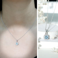 Natural Sky Blue Topaz Birthstone Necklace With Silver Chain