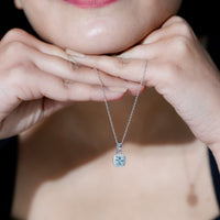 Natural Sky Blue Topaz Birthstone Necklace With Silver Chain