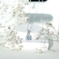 Natural Sky Blue Topaz Birthstone Necklace With Silver Chain