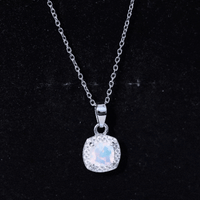 Cushion Cut 1 Carat Rainbow Opal Pendant Necklace with Silver Chain