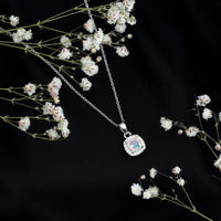 Cushion Cut 1 Carat Rainbow Opal Pendant Necklace with Silver Chain