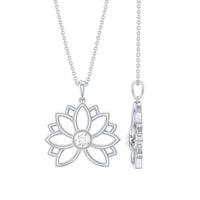 Natural Diamond Lotus Flower Pendant Necklace for Women