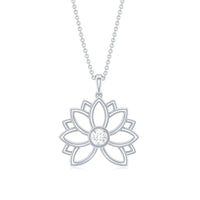 Natural Diamond Lotus Flower Pendant Necklace for Women