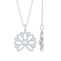 Natural Diamond Lotus Flower Pendant Necklace for Women