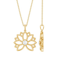 Natural Diamond Lotus Flower Pendant Necklace for Women