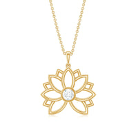 Natural Diamond Lotus Flower Pendant Necklace for Women